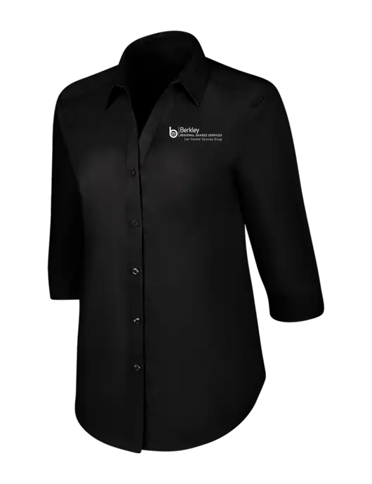 Womens Black 3/4 Sleeve Carefree Poplin Shirt w/Berkley RSS logo