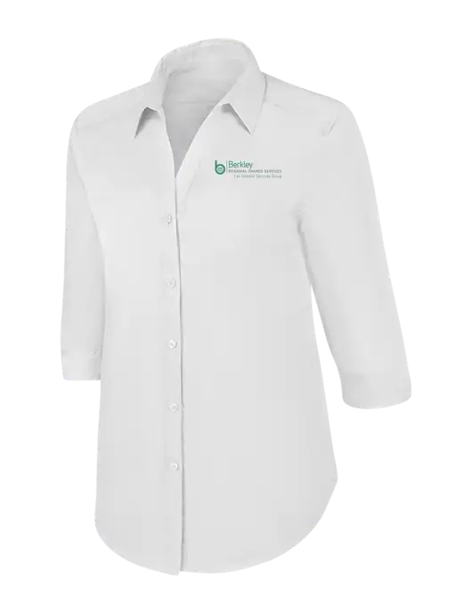 Womens White 3/4 Sleeve Carefree Poplin Shirt w/Berkley RSS logo