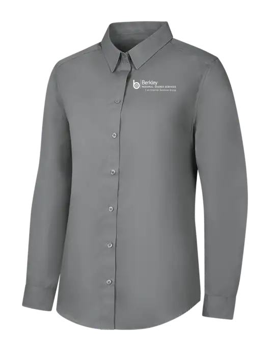 Womens Medium Grey Long Sleeve Carefree Poplin Shirt w/Berkley RSS logo