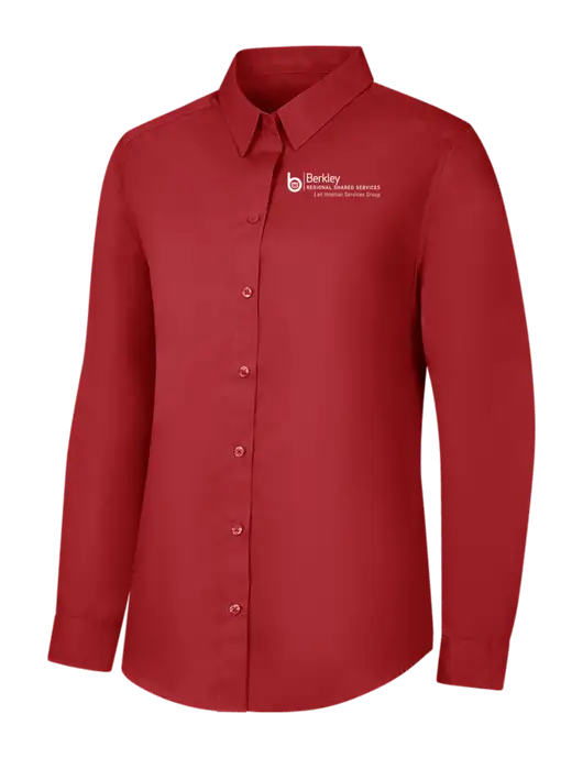 Womens Rich Red  Long Sleeve Carefree Poplin Shirt w/Berkley RSS logo