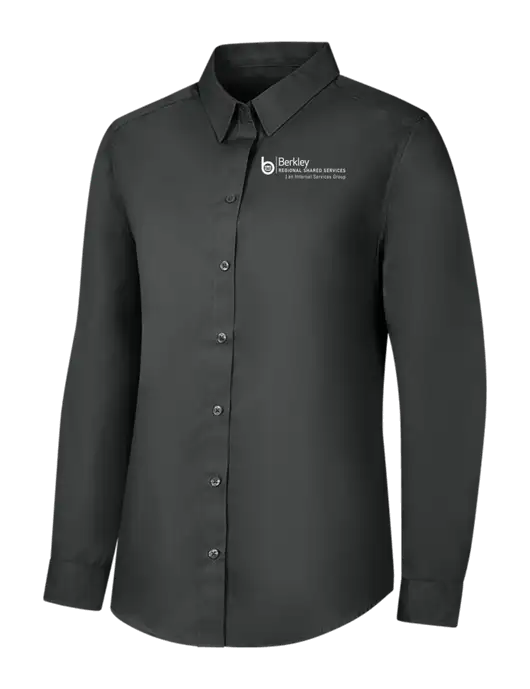 Womens Dark Grey Long Sleeve Carefree Poplin Shirt w/Berkley RSS logo