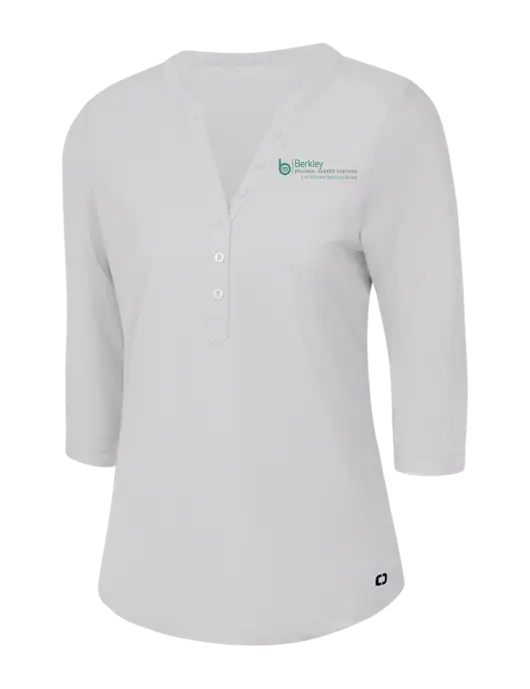 OGIO Bright White Jewel Henley w/Berkley RSS logo
