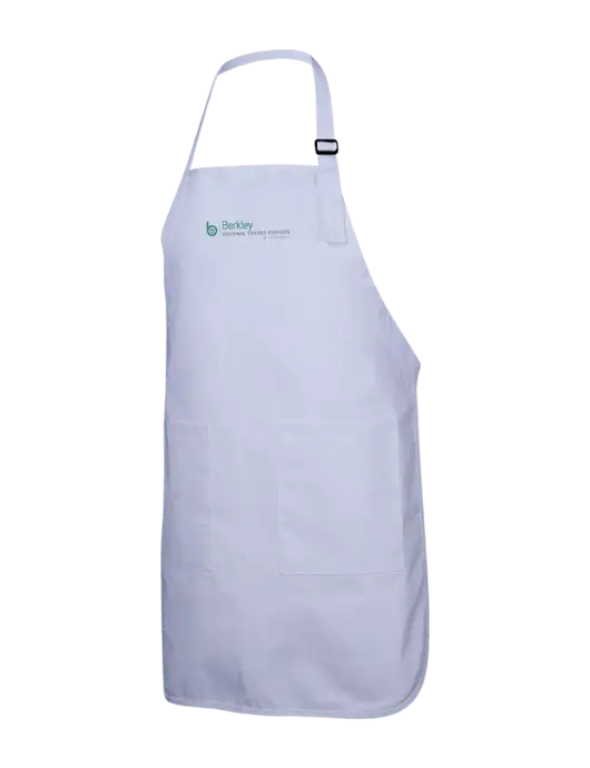 Full-Length White Apron With Pockets w/Berkley RSS logo