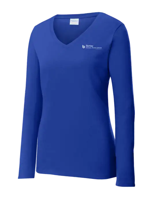 Womens  V-Neck Ring Spun Royal 4.5 oz Long Sleeve T-Shirt w/Berkley RSS logo