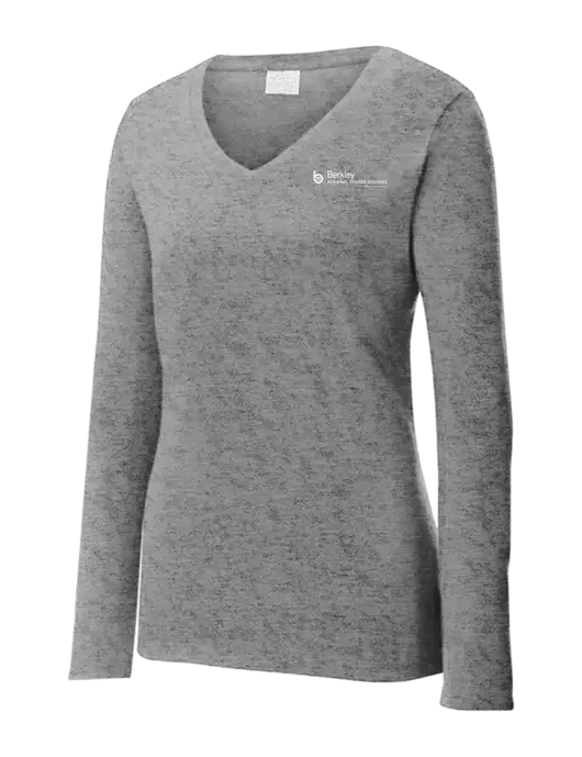 Womens  V-Neck Ring Spun Grey Heather 4.5 oz Long Sleeve T-Shirt w/Berkley RSS logo