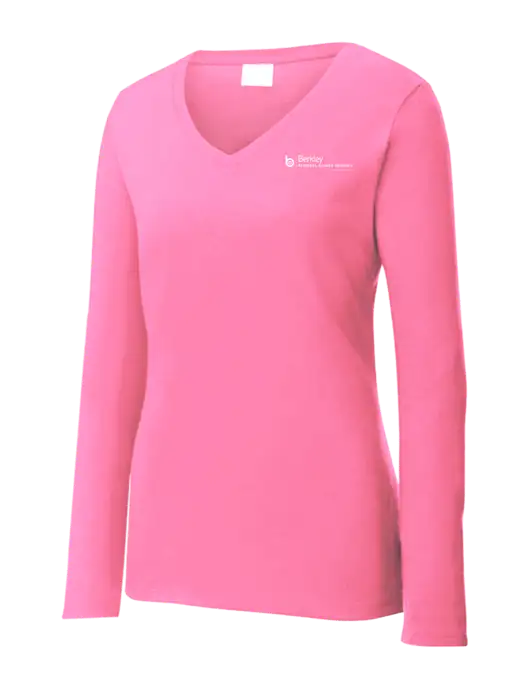Womens  V-Neck Ring Spun Pink 4.5 oz Long Sleeve T-Shirt w/Berkley RSS logo