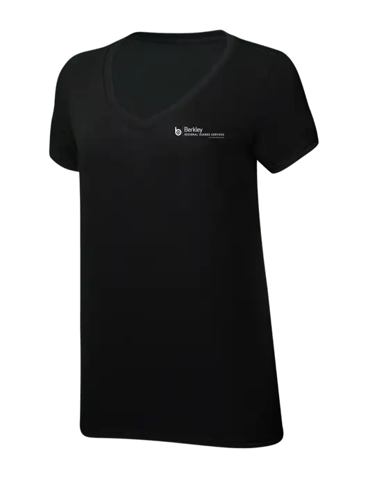 Womens Simply Soft V-Neck Black 4.5oz  Poly/Combed Ring Spun Cotton T-Shirt w/Berkley RSS logo