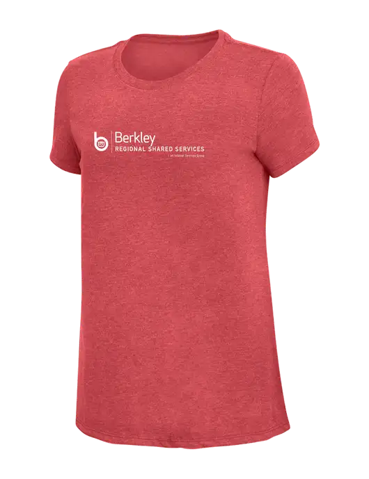 Womens Simply Soft Red Frost 4.5oz Poly/Combed Ring Spun Cotton T-Shirt w/Berkley RSS logo