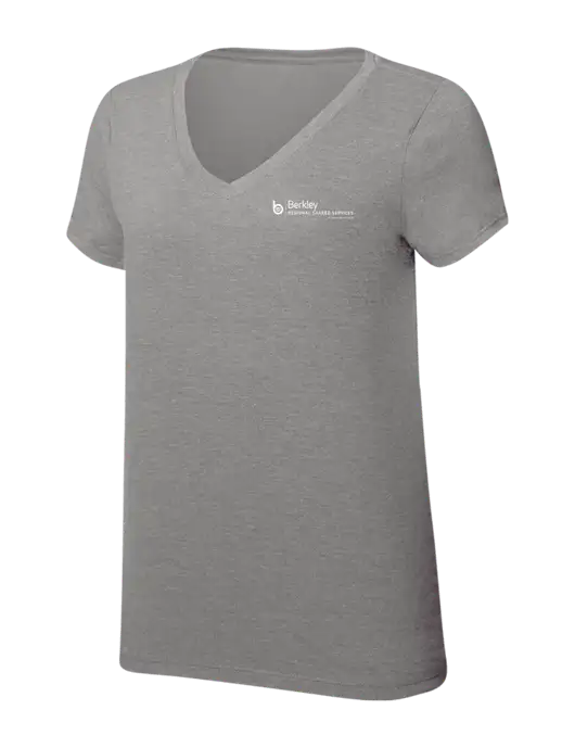 Womens Simply Soft V-Neck Grey Frost 4.5oz  Poly/Combed Ring Spun Cotton T-Shirt w/Berkley RSS logo