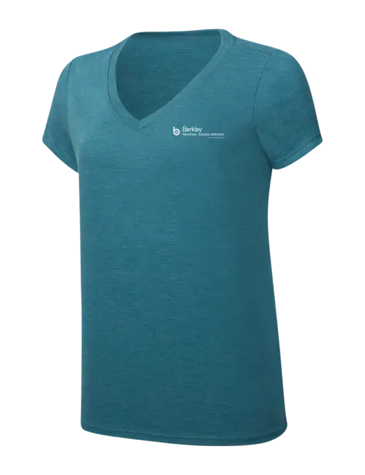 Womens Simply Soft V-Neck Heather Teal 4.5oz  Poly/Combed Ring Spun Cotton T-Shirt w/Berkley RSS logo