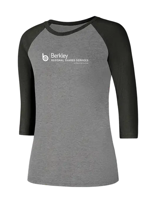 Womens Simply Soft 3/4 Sleeve Black Frost/Grey Frost Ring Spun Cotton T-Shirt w/Berkley RSS logo