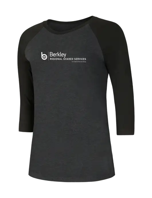 Womens Simply Soft 3/4 Sleeve Black/Black Frost Ring Spun Cotton T-Shirt w/Berkley RSS logo