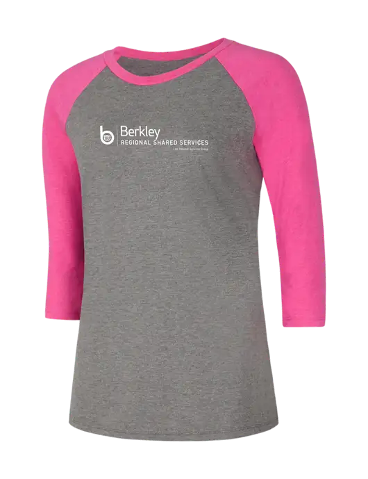 Womens Simply Soft 3/4 Sleeve Fuchsia Frost/Grey Frost Ring Spun Cotton T-Shirt w/Berkley RSS logo