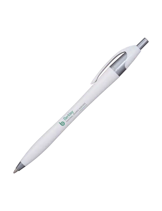 Novella White/Silver Shimmer Pen - Blue Ink w/Berkley RSS logo