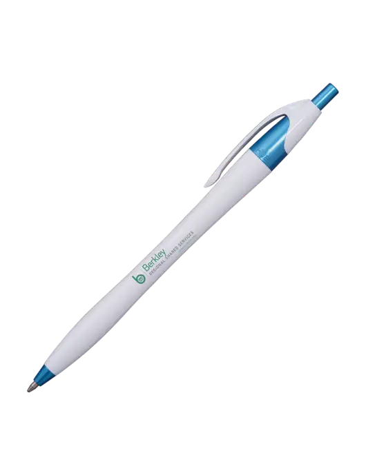 Novella White/Blue Shimmer Pen - Blue Ink w/Berkley RSS logo