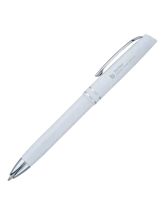 White Anguilla Black Ink Pen w/Berkley RSS logo