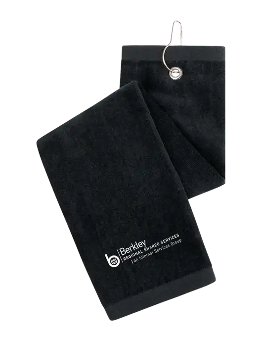 Black Tri-Fold Golf Towel with Grommet w/Berkley RSS logo