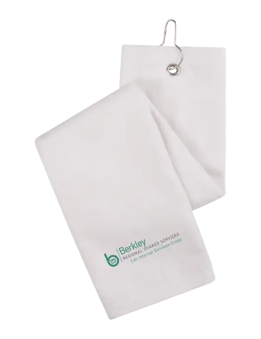 White Tri-Fold Golf Towel with Grommet w/Berkley RSS logo