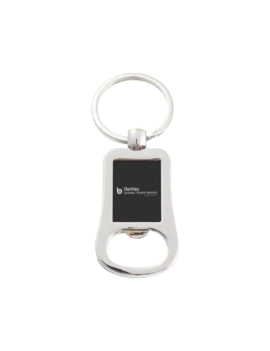 Silver & Black Bottle Opener Keychain w/Berkley RSS logo