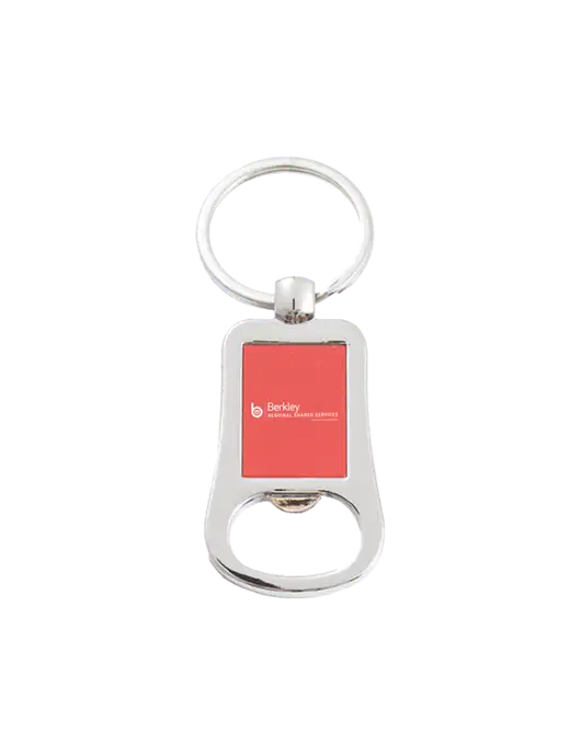 Silver & Red Bottle Opener Keychain w/Berkley RSS logo