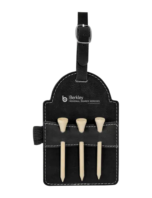 Black Leatherette Golf Bag Tag with 3 Wooden Tees w/Berkley RSS logo