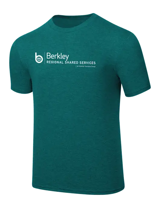 Simply Soft Heathered Dark Teal 4.5oz  Poly/Combed Ring Spun Cotton T-Shirt w/Berkley RSS logo