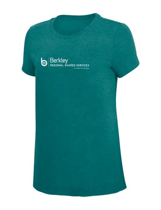 Womens Simply Soft Heathered Dark Teal 4.5oz  Poly/Combed Ring Spun Cotton T-Shirt w/Berkley RSS logo