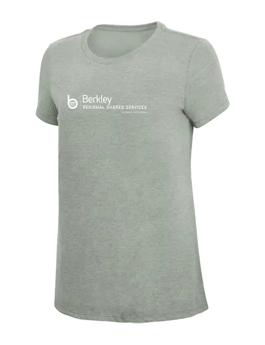 Womens Simply Soft Heathered Light Grey 4.5oz Poly/Combed Ring Spun Cotton T-Shirt w/Berkley RSS logo