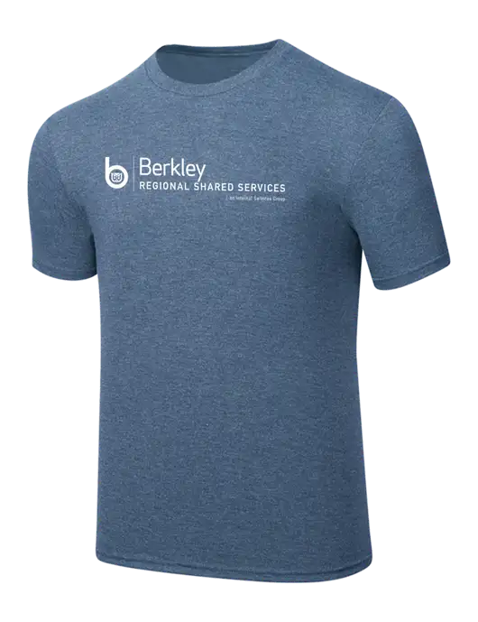 Simply Soft Light Slate Blue Heathered 4.5oz  Poly/Combed Ring Spun Cotton T-Shirt w/Berkley RSS logo