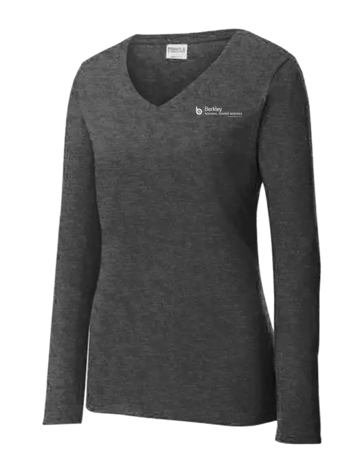 Womens  V-Neck Ring Spun Dark Heather Grey 4.5 oz Long Sleeve T-Shirt w/Berkley RSS logo