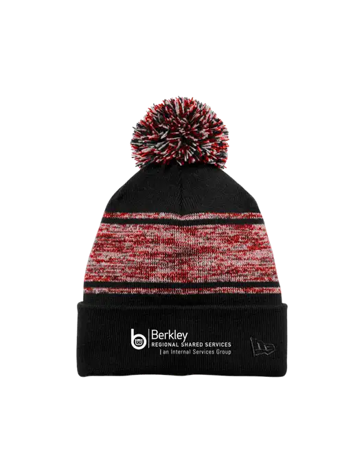 New Era Black/Red Knit Chilled Pom Beanie w/Berkley RSS logo