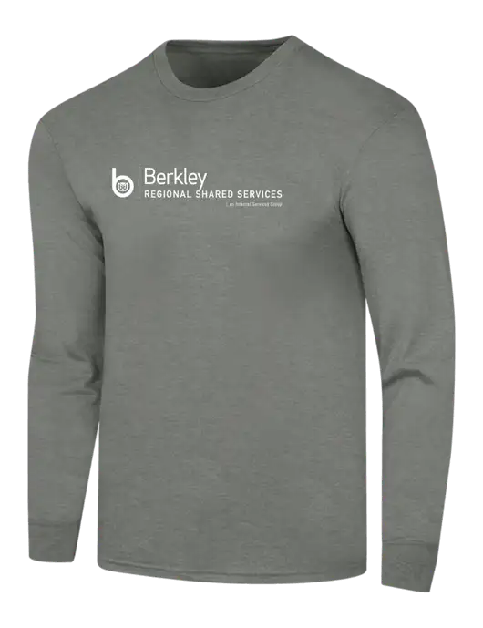 Simply Soft Long Sleeve Heathered Charcoal 4.5 oz, Poly/Combed Ring Spun Cotton T-Shirt w/Berkley RSS logo