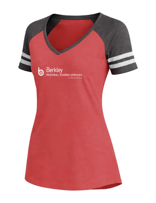 Womens Red Heather/Charcoal Heather V-Neck Game Tee w/Berkley RSS logo