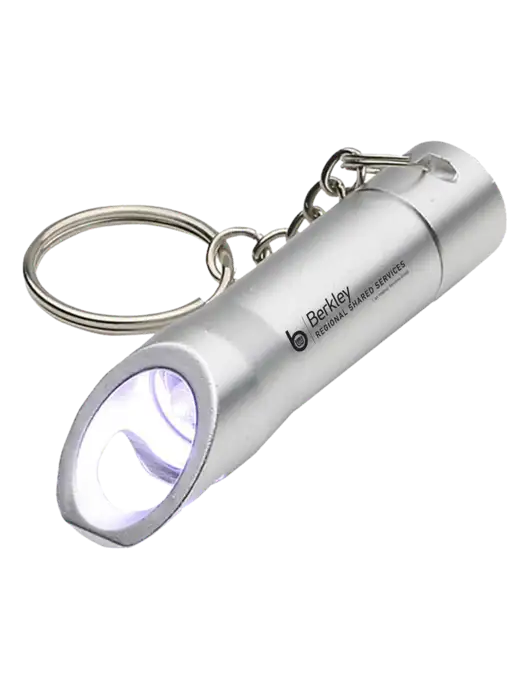 Silver Pocket LED Flashlight with Bottle Opener & Keychain w/Berkley RSS logo