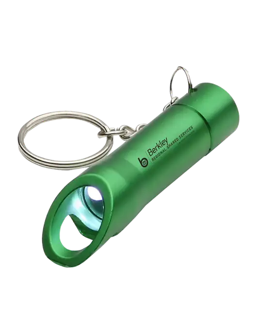 Medium Green Pocket LED Flashlight with Bottle Opener & Keychain w/Berkley RSS logo