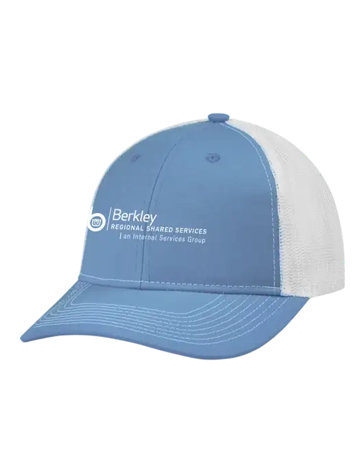 Snapback Ponytail Trucker Cap Carolina Blue w/White Mesh w/Berkley RSS logo