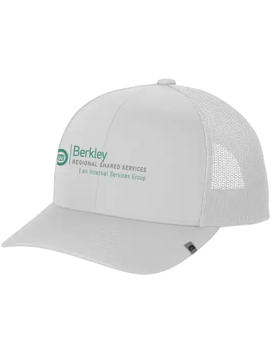TravisMathew White Cruz Trucker Cap w/Berkley RSS logo