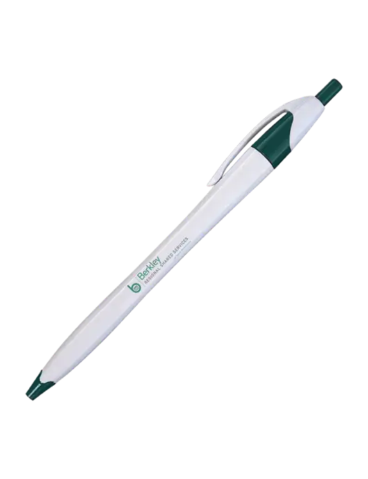 Novella White/Dark Green Classic Pen - Blue Ink w/Berkley RSS logo