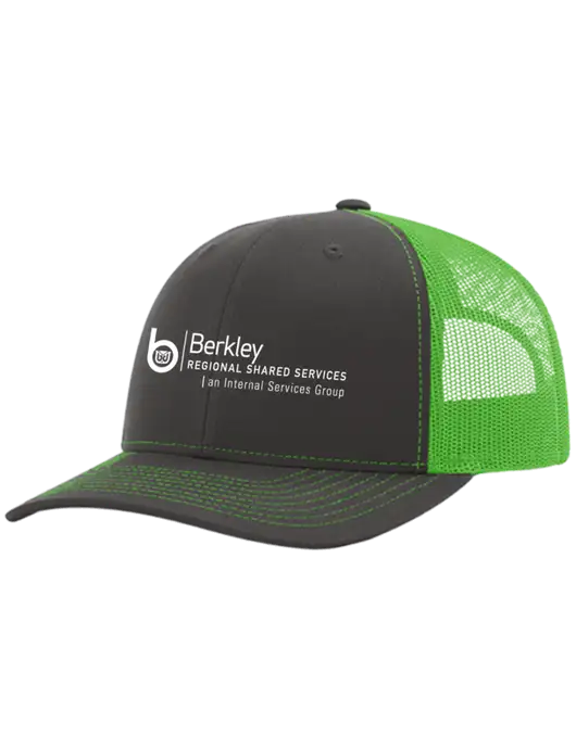 Richardson Adjustable Snapback Original 112 Trucker Cap Charcoal Grey w/Neon Green Mesh w/Berkley RSS logo