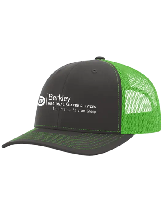 Richardson Adjustable Snapback Original 112 Trucker Cap Charcoal Grey w/Neon Green Mesh w/Berkley RSS logo