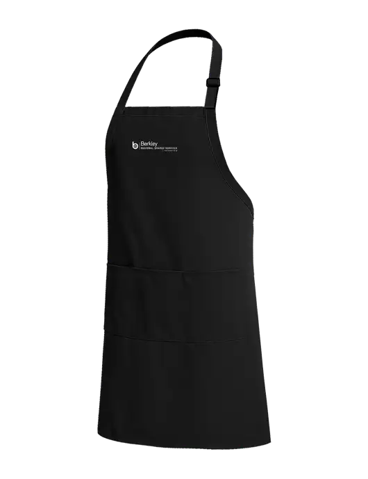 Easy Care Extra Long Bib Black Apron with Stain Release w/Berkley RSS logo